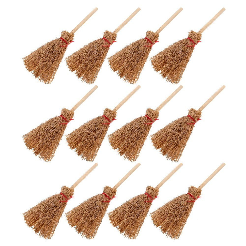 30Pcs Miniature Witch Brooms Light Brown Wood Mini Dollhouse Accessories Set