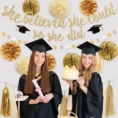 Graduation Party Decorations, Gold Glitter She Believed She Could So She Did….