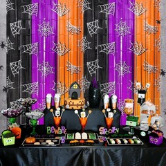 Halloween Tinsel Backdrop Curtains 3.3 X 6.6 Ft Orange Purple Black Streamers