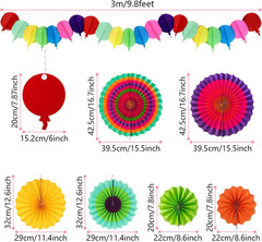 Fiesta Party Decorations, Multicolored Paper Pompoms Fan Garlands for Mexican Pa