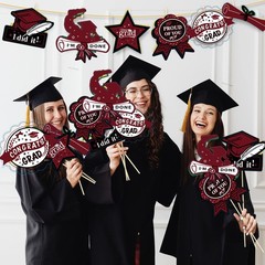 24 PCS Graduation Decorations Maroon Black 2025 Sticks Table Toppers Burgundy
