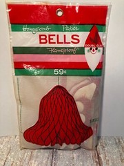 Vintage Double Glo Red Honeycomb Tissue Bells 1970 Pack of 5 Party Decorations