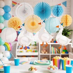 11 Pcs Silly Goose Hanging Decor Silly Goose Party Decorations Pom Poms Flowe…