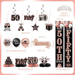 50Th Birthday Decorations for Women, 38-Piece Black and Rose Gold 50 Years Old P
