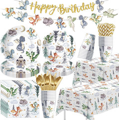 Dragon Birthday Party Supplies Tableware Set Plates Cups Napkins Serves 24