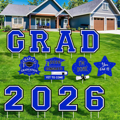 Graduation Decorations 12Pcs Waterproof Blue Graduation Yard Signs Class of 2026