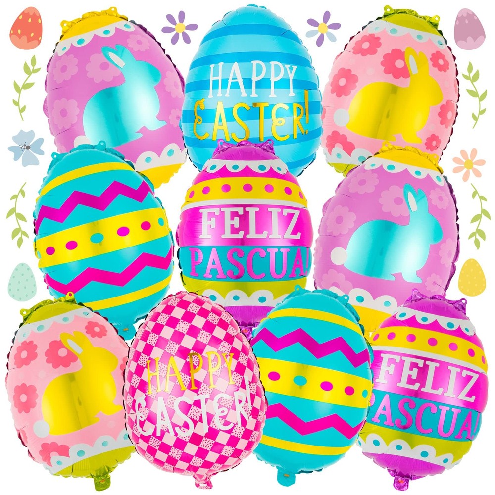 20PCS Easter Egg Foil Balloons Happy Easter Party Decor Mylar Balloons Set