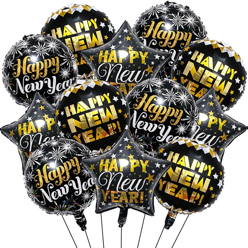 New Year Balloons Decorations-12pcs Happy New Year Balloons Star and Round Ne…
