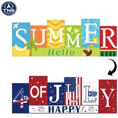 Wood 4th of July Decorations Reversible Patriotic and Summer Sign Indoor Tabl…