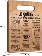 40th Birthday Cutting Board Gift – 1986 Decor for Women & Men, 12″L x 7.7″W