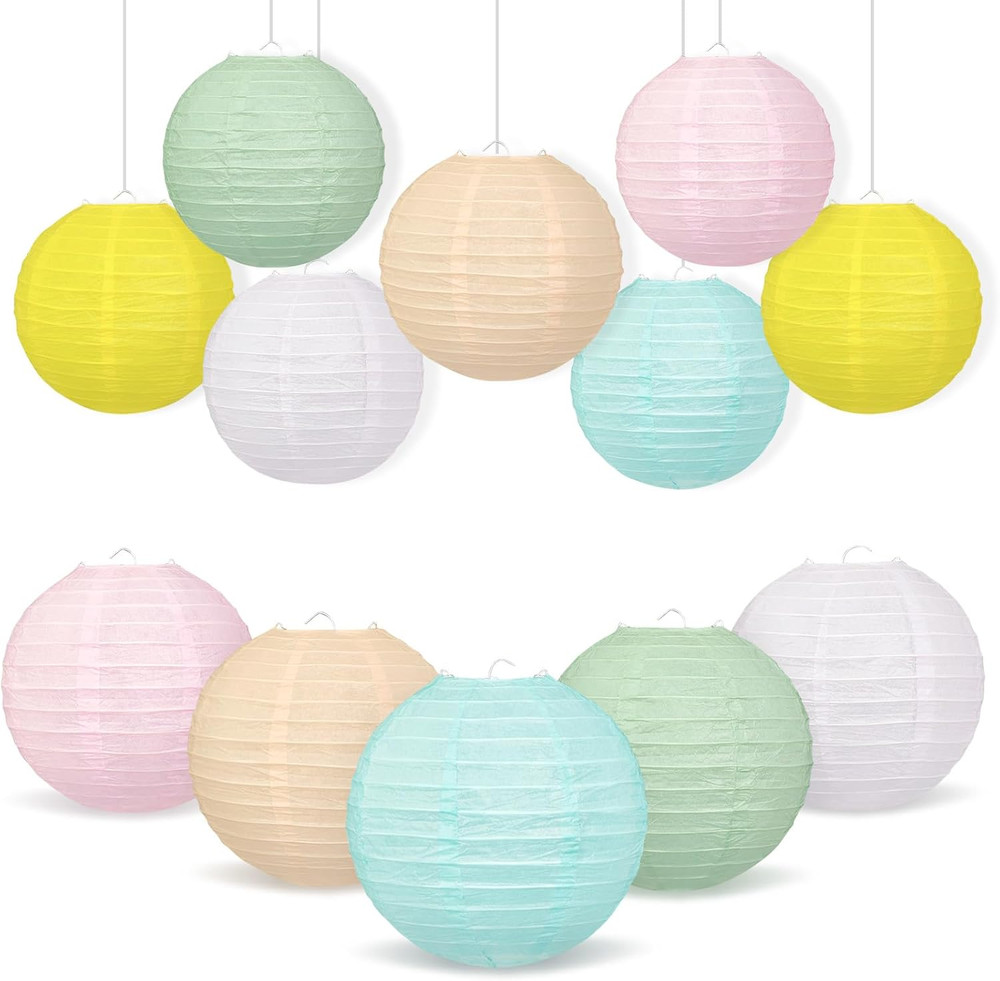 Pastel Paper Lanterns 12 Pcs – 12″ Large round Hanging Paper Lanterns for Pastel