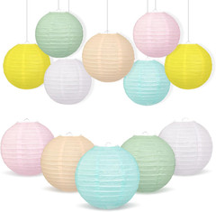 Pastel Paper Lanterns 12 Pcs – 12″ Large round Hanging Paper Lanterns for Pastel