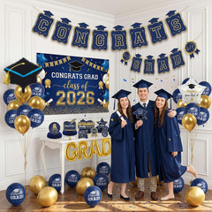Class of 2026 Graduation Party Decorations – Navy Blue & Gold Set: GRAD Foil Bal