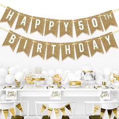 Netnology Pre-Strung Gold Happy 50th 12 ft x 14 in, Birthday