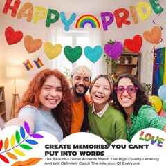 Pre-strung Happy Pride Banner, LGBTQ+ Sign Rainbow Party Decoration Pride Mon…