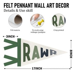 Dinosaur Playroom Decor Wall Art Felt Pennant Banner, Nursery Room Boys Bedro…