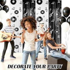 2 Pcs Music Birthday Party Decoration Backdrop Curtains Foil Fringe Musical
