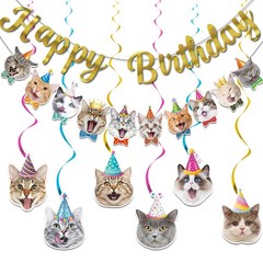 Cat Theme Birthday Party Decorations,Cat Decoration Happy Multi