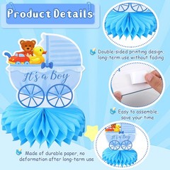 Blue Baby Shower Decorations – 10 Pcs Honeycomb Centerpieces Table Decor for Boy
