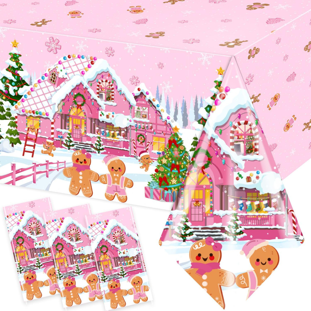 3 Pack Gingerbread Christmas Tablecloths 70.8″x42.5″ Disposable Party Decor