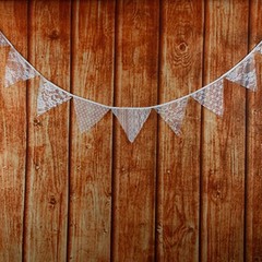 White Floral Lace Pennant Banner, Fabric Triangle Lace Bunting Flag Garland –