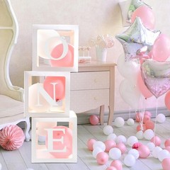 «First Birthday Balloon Box with 24 Latex Balloons for Gender Reveal Decor»