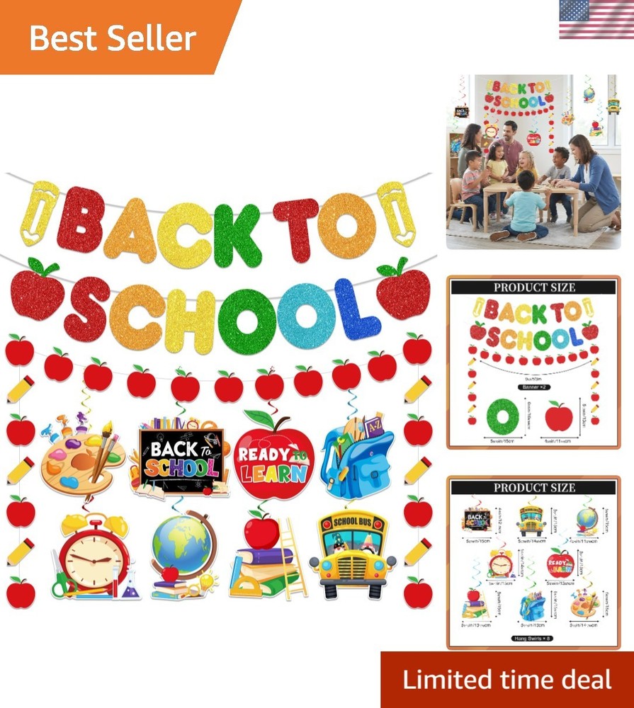 Pre-Strung Back to School Banner with Hanging Swirls – Perfect Classroom Decor