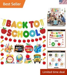 Pre-Strung Back to School Banner with Hanging Swirls – Perfect Classroom Decor