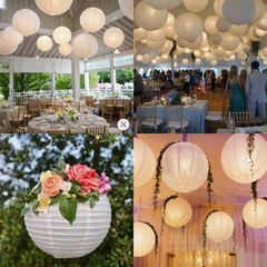 12Pcs White Paper Lanterns with LED Lights, Chinese Hanging Lanterns (6″ 8″ 10″