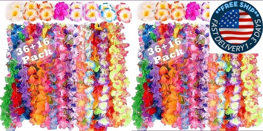 Luau Party Supplies-Hawaiian Leis (36Ct) con (16 piezas) pinzas para el pelo.