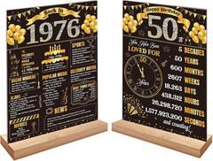 Black Gold 50Th Birthday Decorations for Men Women Vintage Wooden Two-Sided Back