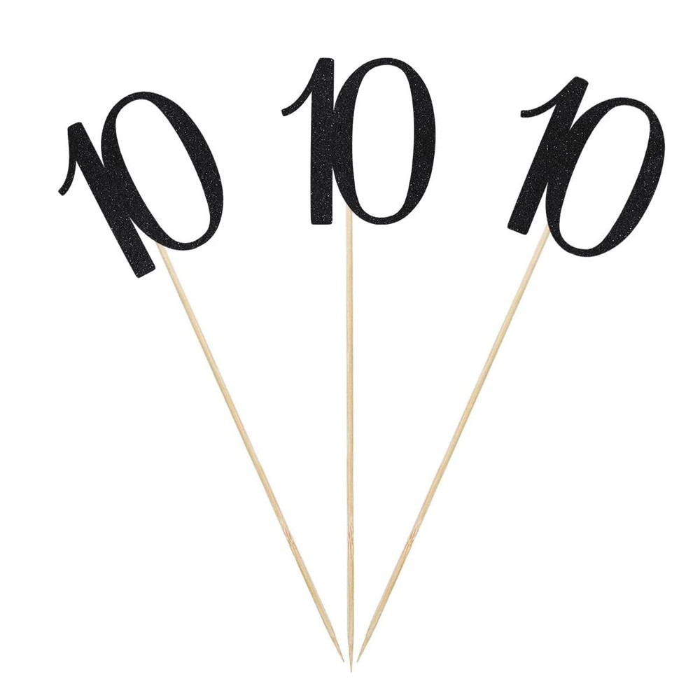 12 PCS Black Glitter 10th Birthday Centerpiece Stick Table Topper Decoration