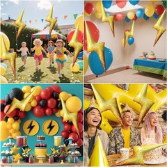 4 Pcs Lightning Bolt Balloons, Huge Yellow Lightning Aluminum Foil Balloons f…