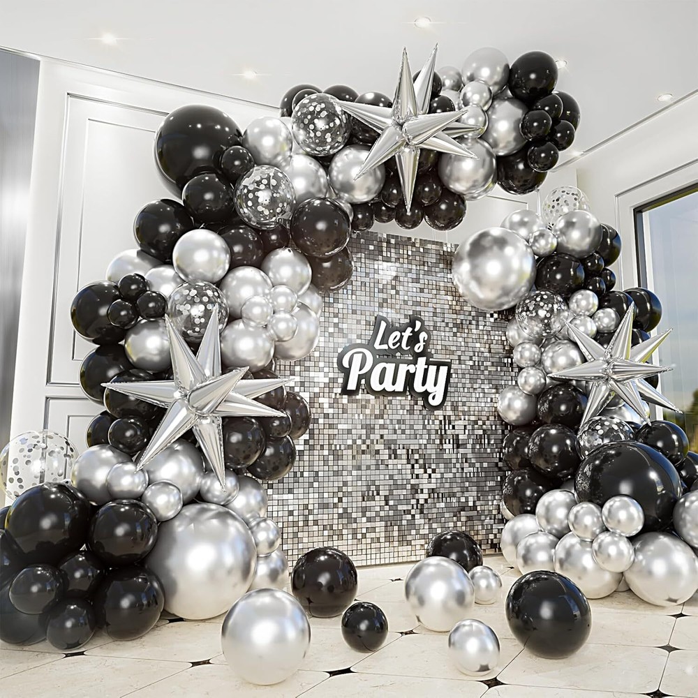 161pcs Black and Silver Balloons Garland Arch Kit with Explosion Star Balloon…
