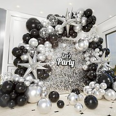 161pcs Black and Silver Balloons Garland Arch Kit with Explosion Star Balloon…