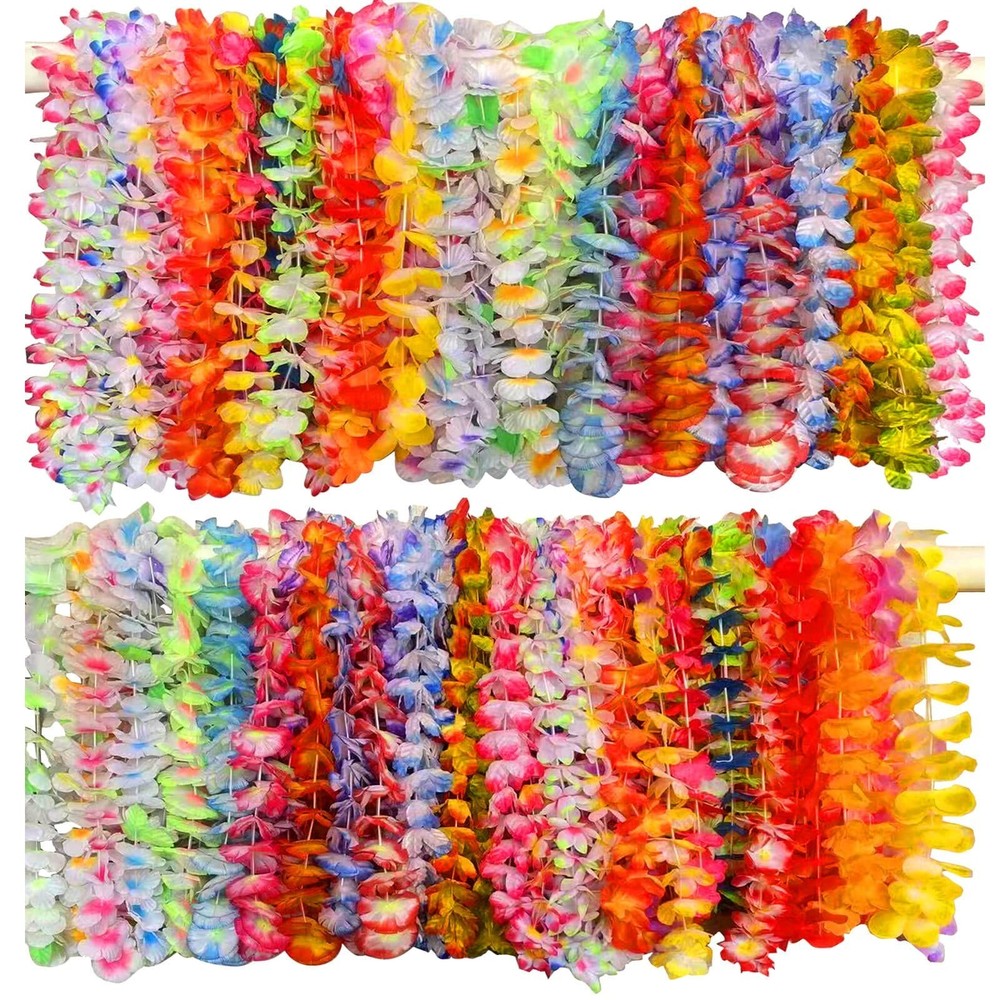 200 PCS Hawaiian Leis Neck Vibrant Colors Assortment for Luan Party Tropical …