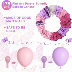175Pcs Pink and Purple Balloon Garland Arch Kit Butterfly Baby Shower Decoration