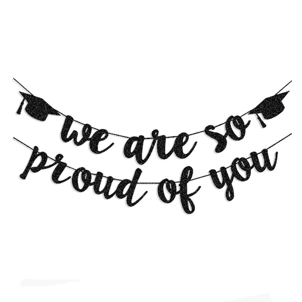 Congrats Graduation Banner, Black Glitter Decor For Party, Home
