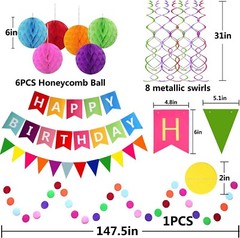 Fecedy Happy Birthday Banner with Colorful Paper Flag Bunting Paper Circle Confe