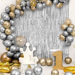 2 PCS Fringe Curtains Backdrops Foil Door Streamers Silver Party Decor