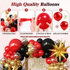 Red Gold Black Balloon Arch Kit for 2026 Graduation Birthday Casino Party Decor