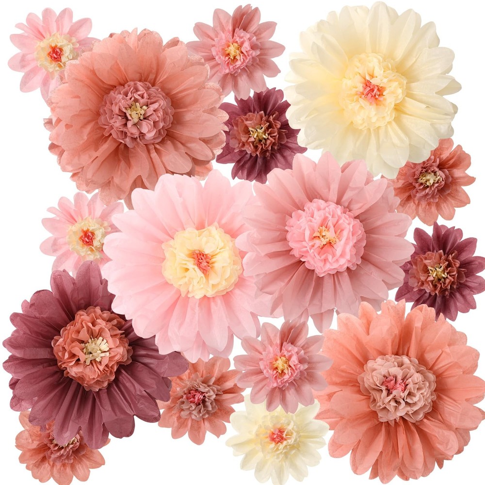 12 Pcs Large Pastel Tissue Paper Flowers 20″ 8»Giant Fiesta Pom Paper Flower…