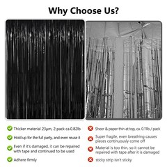 4 Pack 3.2×8.2 Ft Black Streamers Tinsel Foil Fringe Backdrop Curtains