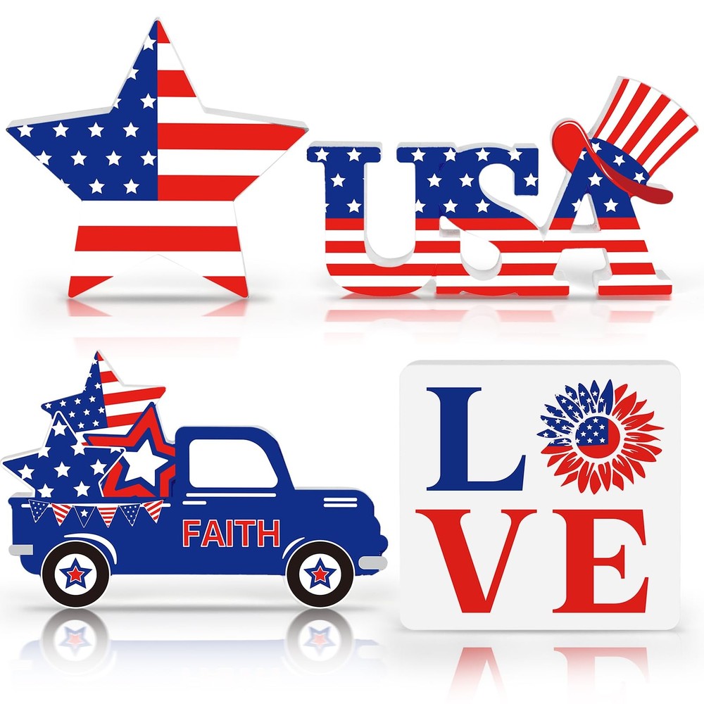 4th of July Decorations 4 Pcs Patriotic Decorations USA Independence Day Memo…