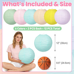 Pastel Paper Lanterns 12 Pcs – 12″ Large round Hanging Paper Lanterns for Pastel