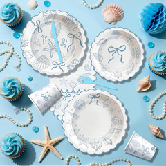 Seashell Party Decorations for Summer Beach Birthday Turned Pretty, Blue Bow Sea