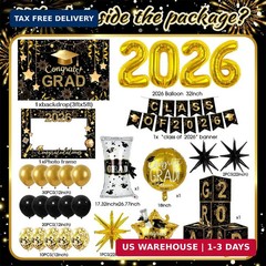 2026 Graduation Decorations Class of 2026 Black and Gold Congrats Grad Balloons,