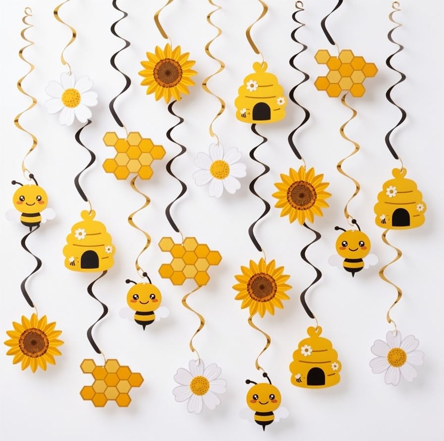 20 Pcs Bee Party Hanging Decorations, Bumble Bee Decor Foil Ceiling Streamers…