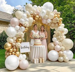 White Gold Balloon Arch Kit, Double Stuffed Gold and White Balloons Latex Nud…