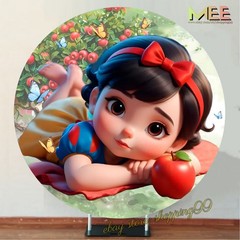 Round Backdrop Cover Cartoon Snow White Princess Birthday Party Decorations